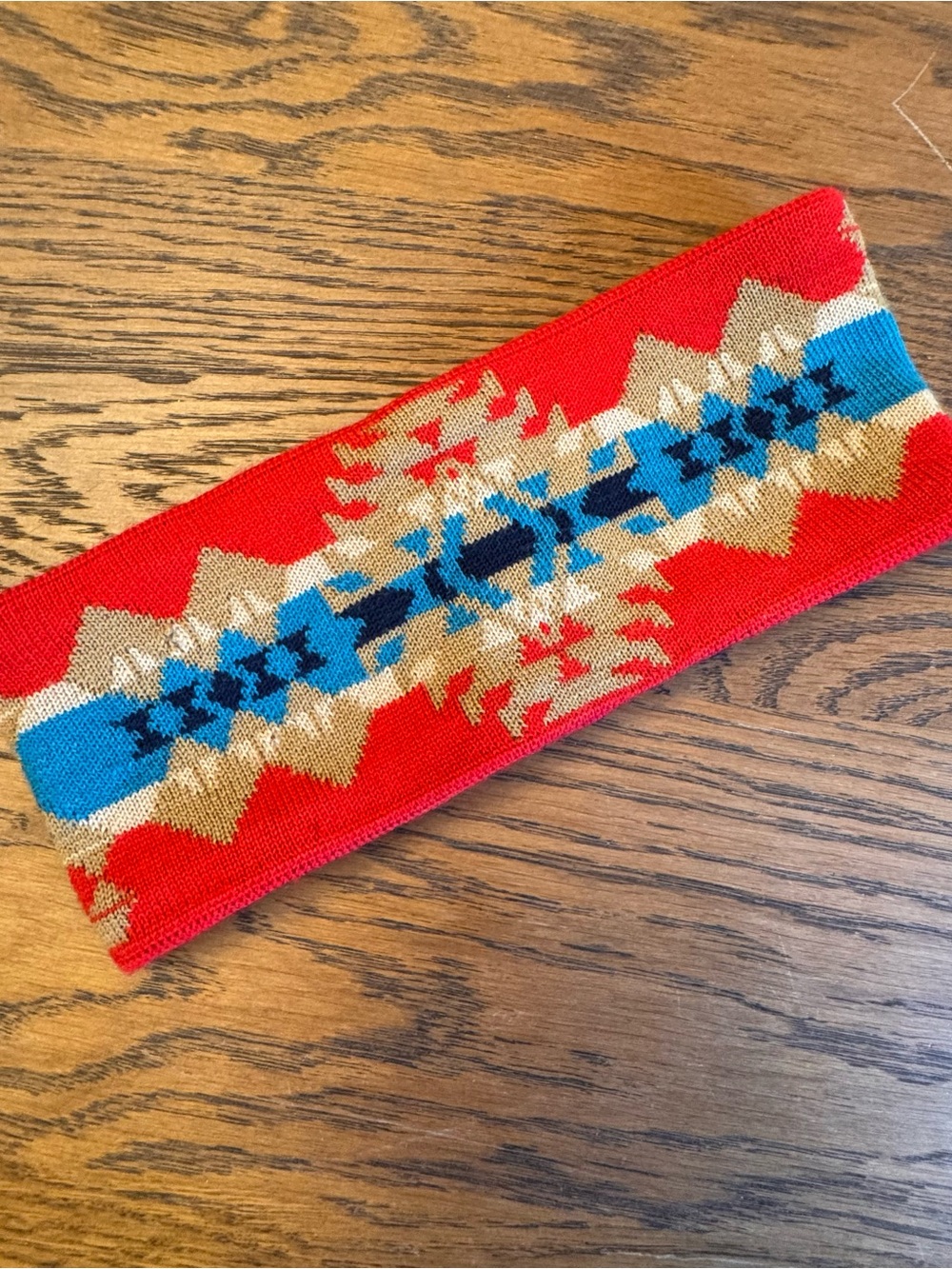 Pendleton Red Aztec Knit Headband Blue Tan Accents Merino Wool